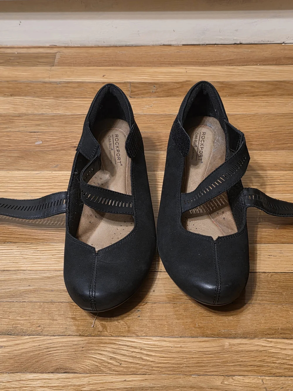 Rockport Cobb Hill Sz 8 Janet black leather suede Mary Jane wedge shoes